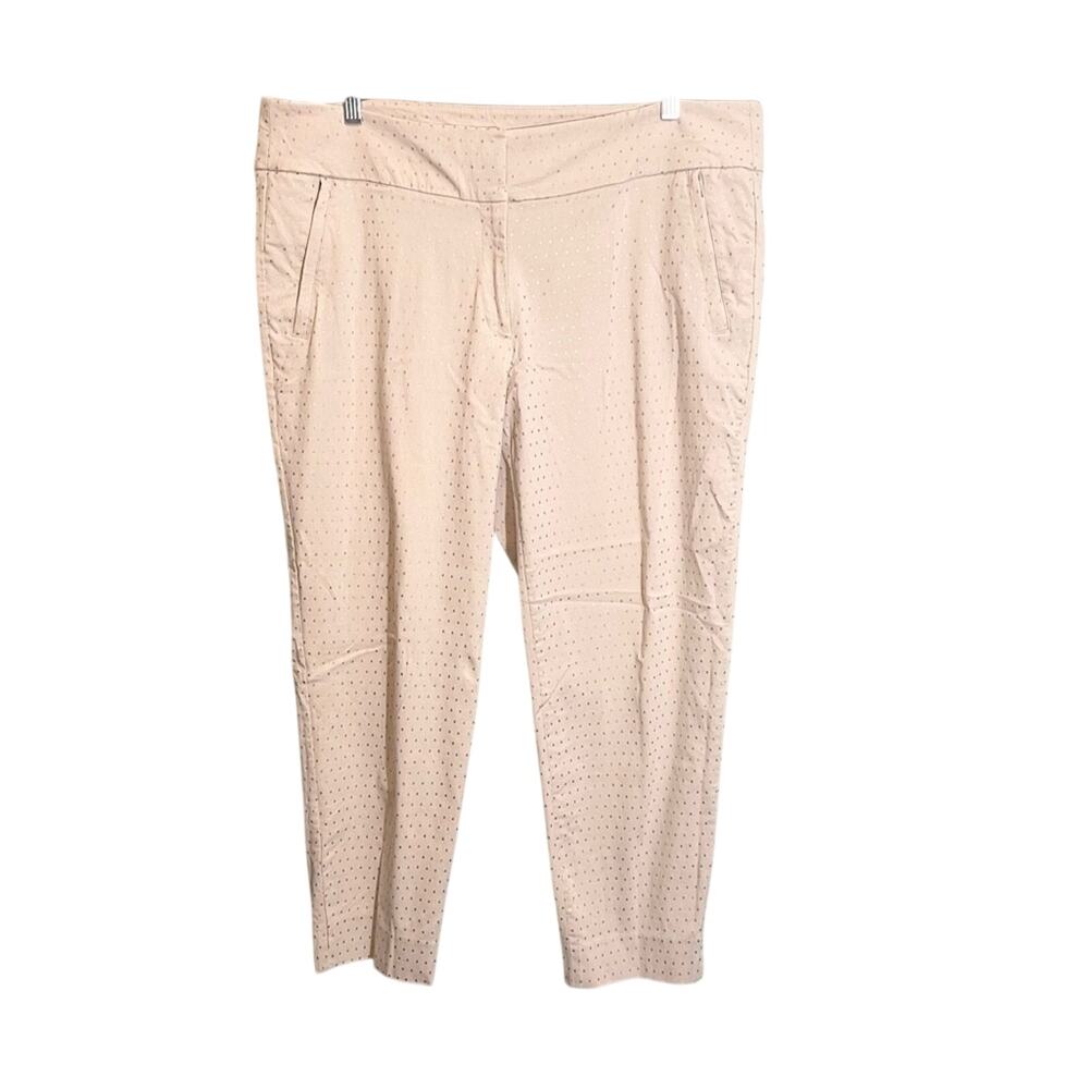 Lane Bryant Women's Cream Polka Dots Mid-Rise Ankle Slim Straight Pants Size 20